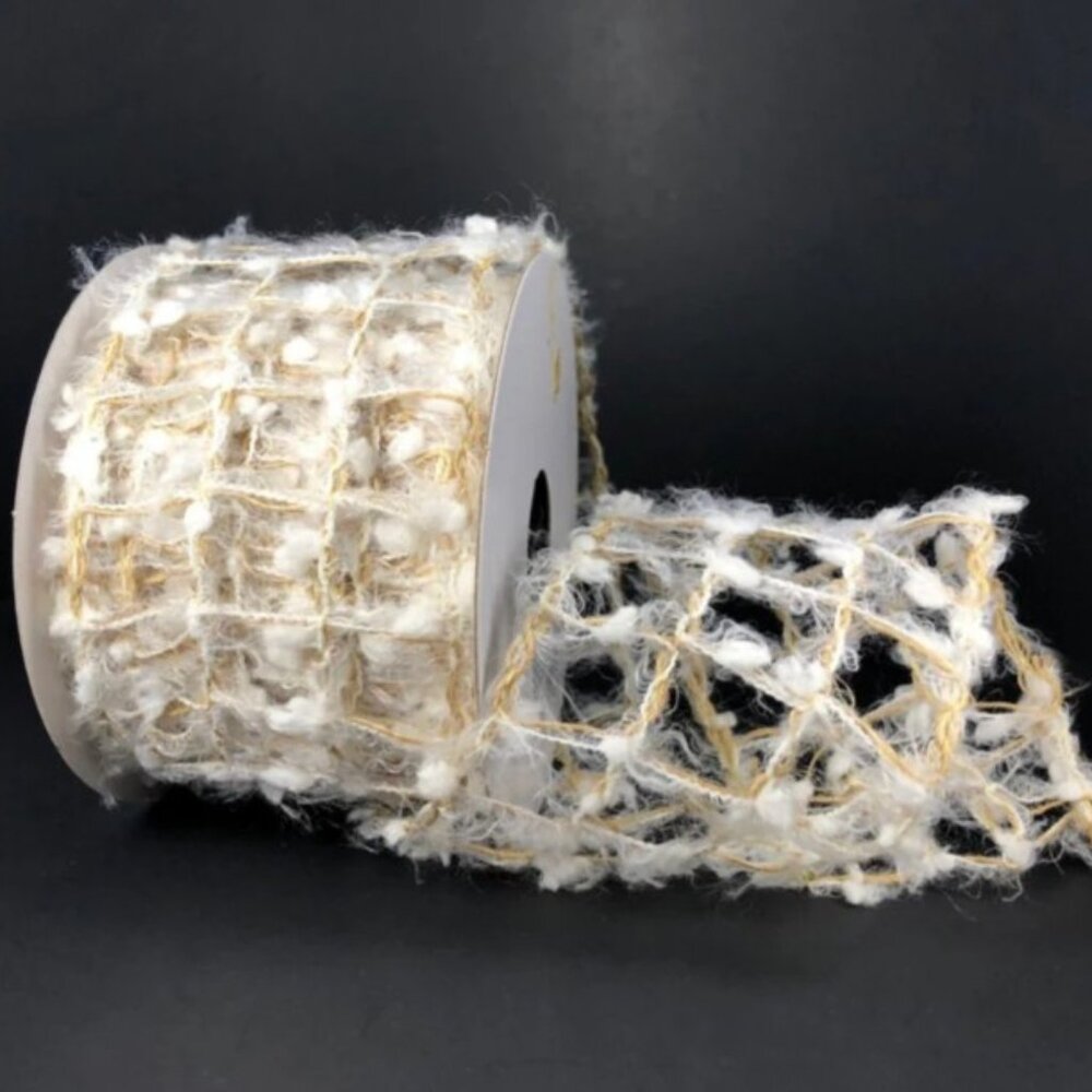 Christmas Snowy Natural Ribbon 2.5" NEW